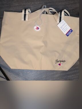 Champion Beige Tote with Striped Shoulder Handles